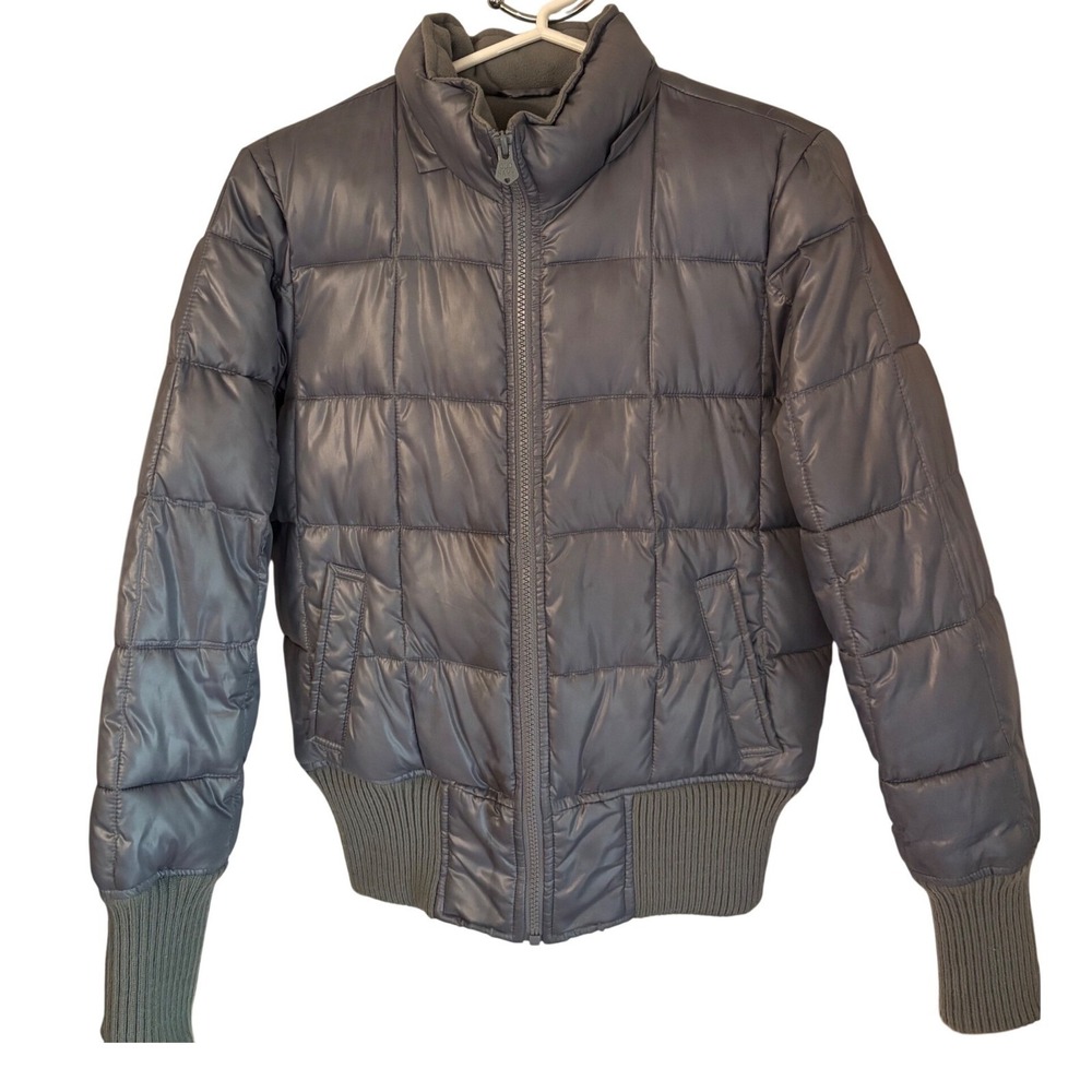 Old Navy Women's Gray Puffer Jacket Full Zip‎ Fleece Lined Coat Winter Small EUC
